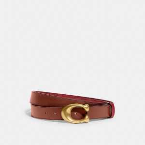 Red Women Coach Sculpted C Buckle Cut To Size Reversible Belt 32 Mm Brass Belts | AU_CH62494