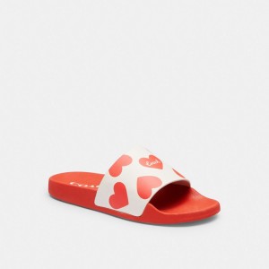 Red Women Coach Udele Sport With Valentine's Print Rubber Sandals | AU_CH96469