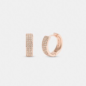 Rose Gold Women Coach Pavé Huggie Earrings | AU_CH63809