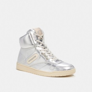 Silver Women Coach C202 High Top Sneakers | AU_CH25122