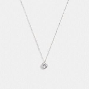 Silver Women Coach Halo Heart Pendant Necklace | AU_CH38169