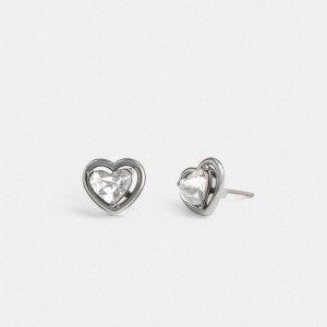 Silver Women Coach Halo Heart Stud Earrings | AU_CH16672
