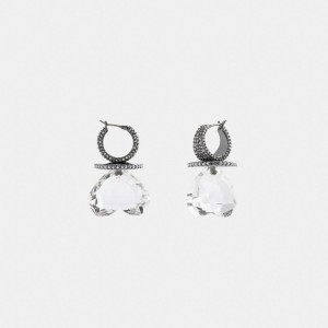 Silver Women Coach Heart Gemstone Earrings | AU_CH10667