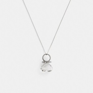 Silver Women Coach Heart Gemstone Ring Pendant Necklace | AU_CH10926