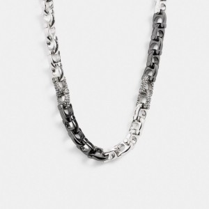 Silver Women Coach Pavé Signature Mixed Chain & Clear Necklace | AU_CH35843