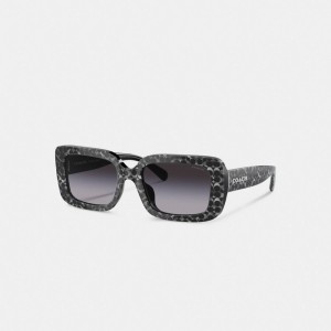 Silver Women Coach Signature Oversized Rectangle Pearlized Signature Sunglasses | AU_CH33831