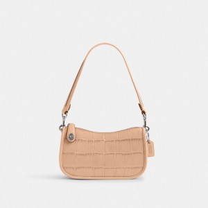 Silver Women Coach Swinger 20 Croc Embossed Leather Shoulder Bags | AU_CH33077