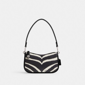 Silver Women Coach Swinger 20 With Zebra Print Refined Calf Leather Shoulder Bags | AU_CH95535