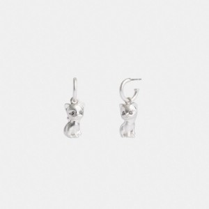 Silver Women Coach The Lil Nas X Drop Cat Huggie Earrings | AU_CH57211