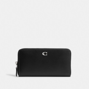 Silver / Black Women Coach Accordion Zip Large Wallets | AU_CH68143