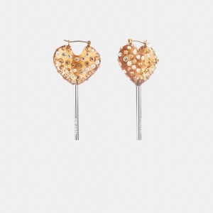 Silver / Gold Women Coach Heart Lollipop Earrings | AU_CH69310