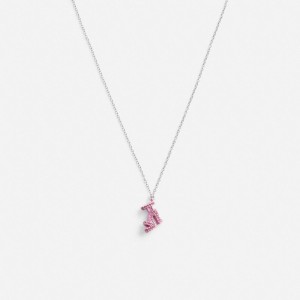 Silver / Pink Women Coach Stiletto Pendant Necklace | AU_CH30053