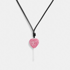 Silver / Pink Women Coach The Lil Nas X Drop Heart Lollipop Necklace | AU_CH87205