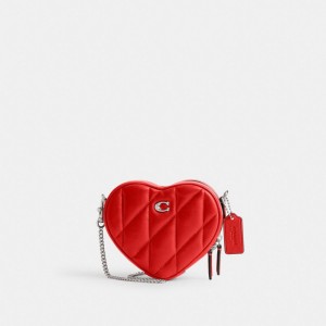 Silver / Red Women Coach Heart 14 With Pillow Quilting Nappa Leather Crossbody Bags | AU_CH53482