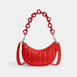 Silver / Red Women Coach Mira With Pillow Quilting And Heart Strap Nappa Leather Shoulder Bags | AU_CH12898