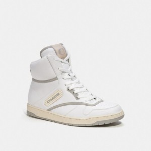 White Men Coach C202 High Top Optic Sneakers | AU_CH77395