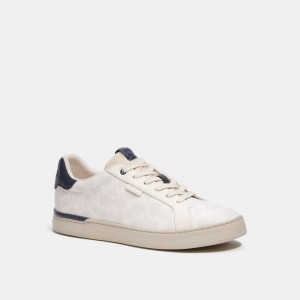 White Men Coach Lowline Low Top In Signature Canvas Chalk Cobalt Sneakers | AU_CH85555