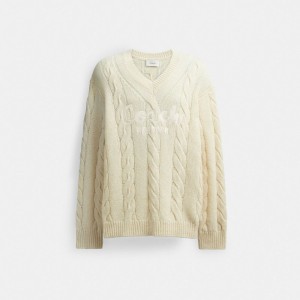 White Men Coach Signature In Recycled Wool Sweaters | AU_CH23554