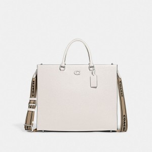 White Men Coach Tote 40 With Signature Canvas Chalk Tote Bag | AU_CH49833