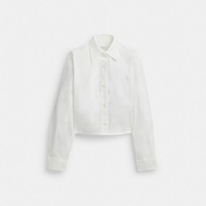 White Women Coach Cropped Button Up Shirt Tops | AU_CH43604