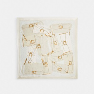 White Women Coach Tabby Print Silk Square Chalk Scarf | AU_CH13135