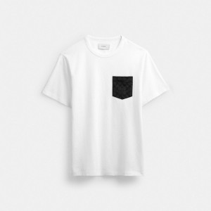 White / Grey Men Coach Essential Pocket T Shirts | AU_CH28216